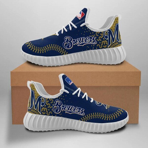 Women's Milwaukee Brewers Mesh Knit Sneakers/Shoes 005